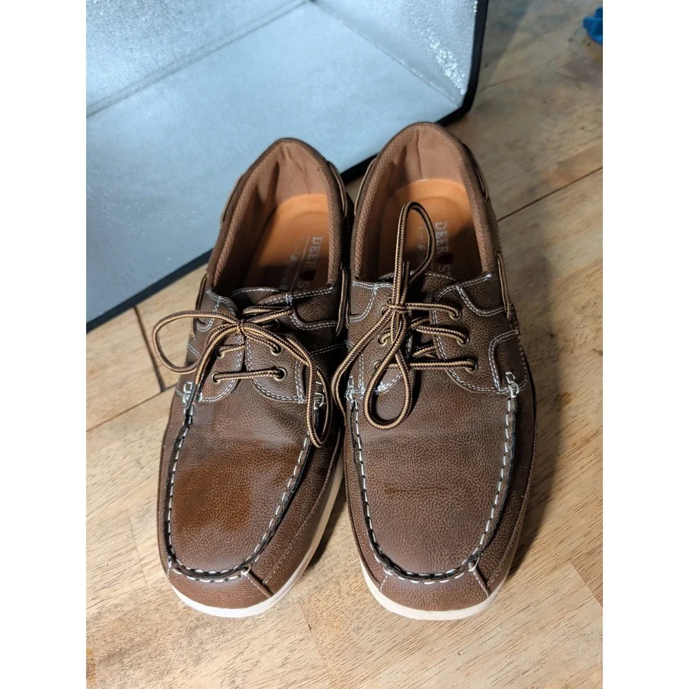 MEN`S DEER STAGS MITCH‎ BOAT SHOES SIZE 13M DARK TAN  MEMORY FOAM INSOLES EUC